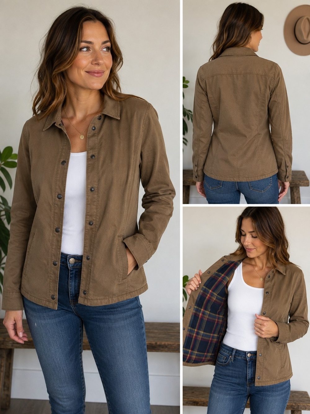 KÜHL Women’s Small Brown Plaid Lined Utility Snap Front Jacket